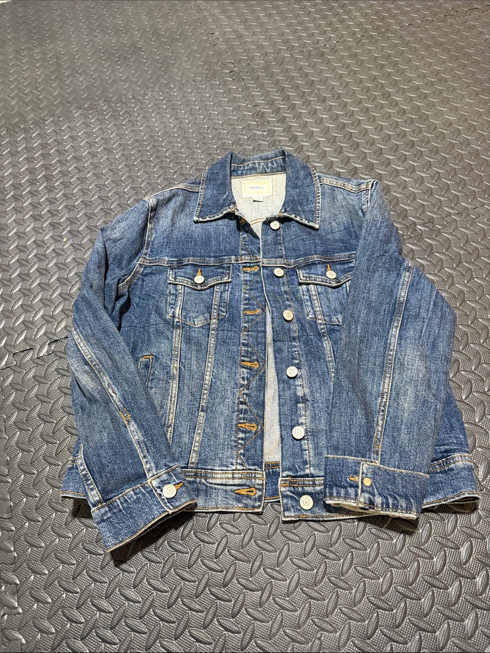Old Navy Denim Jacket in Medium Blue with Contrast Stitching Large